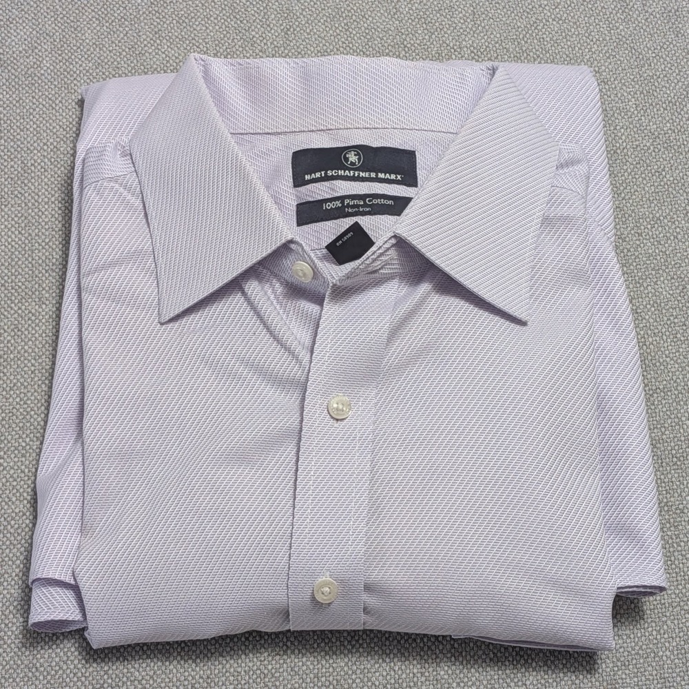 Hart Schaffner Marx Men's Lavender Dress Shirt 17 35 Pima Cotton Non-Iron